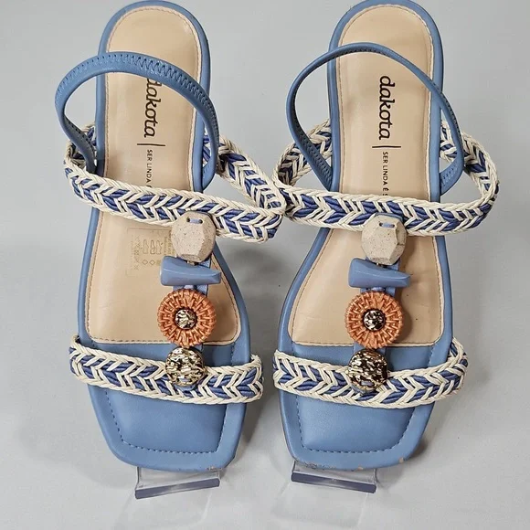 Dakota Y6791 rasteira pedraria sandal Blue Leather Sandals Size 7 - Picture 3 of 8